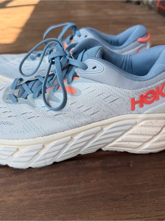 Hoka Shoes - Hoka Women’s Light Blue Sneakers with Coral Logo Accents